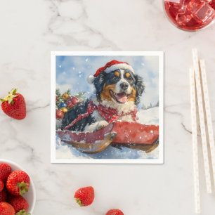 Greater Swiss Mountain Dog in Sledge Christmas Napkin