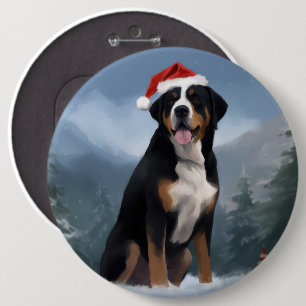 Greater Swiss Mountain Dog in Snow Christmas  6 Cm Round Badge