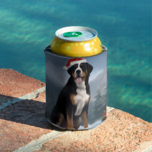 Greater Swiss Mountain Dog in Snow Christmas Can Cooler