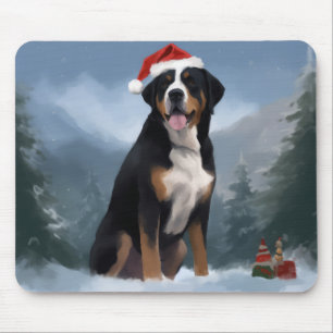Greater Swiss Mountain Dog in Snow Christmas Mouse Pad