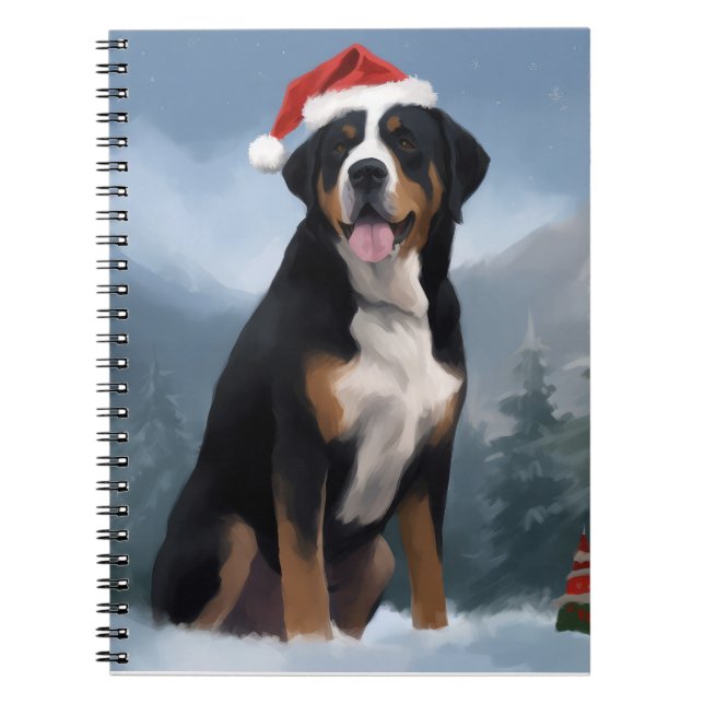 Greater Swiss Mountain Dog in Snow Christmas  Notebook (Front)