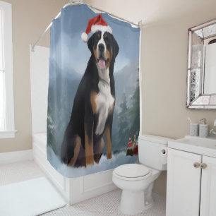 Greater Swiss Mountain Dog in Snow Christmas Shower Curtain