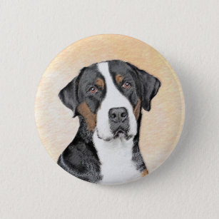 Greater Swiss Mountain Dog Painting - Original Art 6 Cm Round Badge