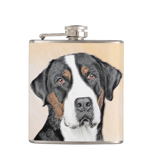 Greater Swiss Mountain Dog Painting - Original Art Hip Flask (Front)