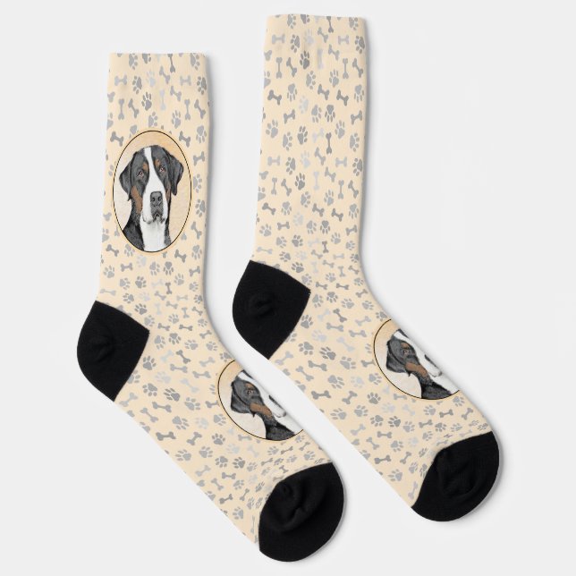 Greater Swiss Mountain Dog Painting - Original Art Socks (Right)