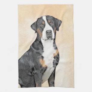 Greater Swiss Mountain Dog Painting - Original Art Tea Towel