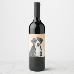 Greater Swiss Mountain Dog Painting - Original Art Wine Label