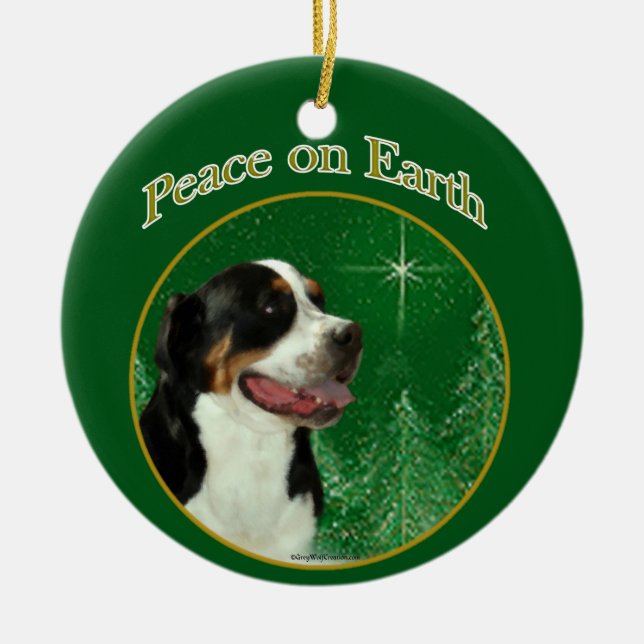 Greater Swiss Mountain Dog Peace Ceramic Tree Decoration (Front)
