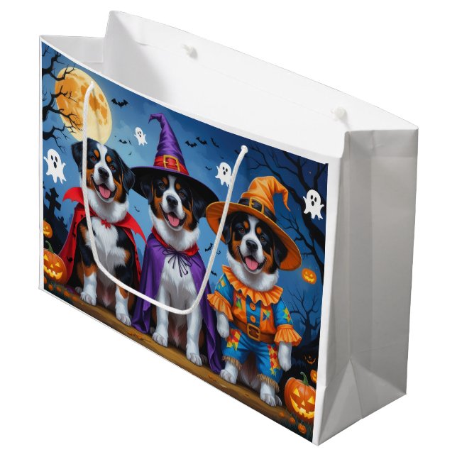 Greater Swiss Mountain Dog Pumpkin Halloween Funny Large Gift Bag (Front Angled)