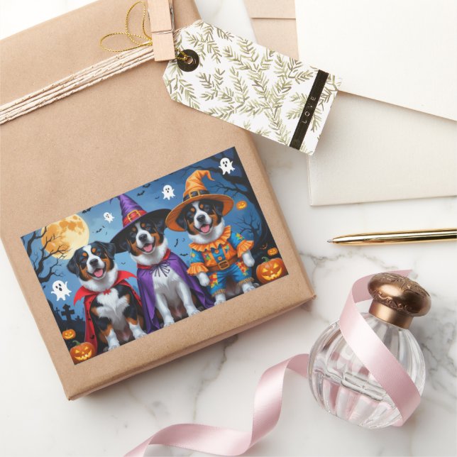 Greater Swiss Mountain Dog Pumpkin Halloween Funny Rectangular Sticker (Gifting)