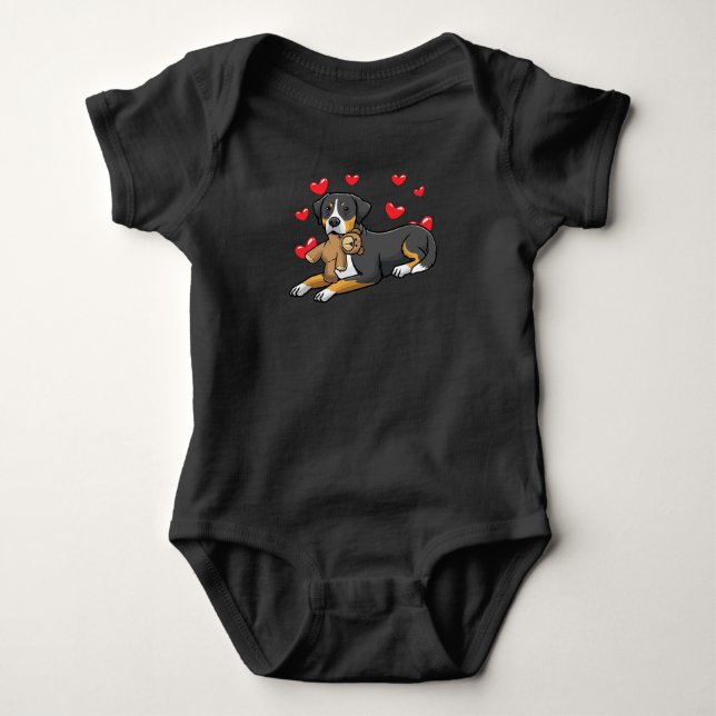 Greater Swiss Mountain Dog With Stuffed Animal Baby Bodysuit (Front)