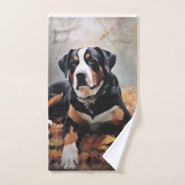 Greater Swiss Mountain  in Autumn Leaves Fall Bath Towel Set (Hand Towel)