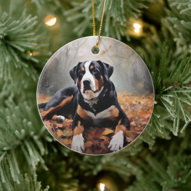 Greater Swiss Mountain  in Autumn Leaves Fall Ceramic Tree Decoration (Tree)