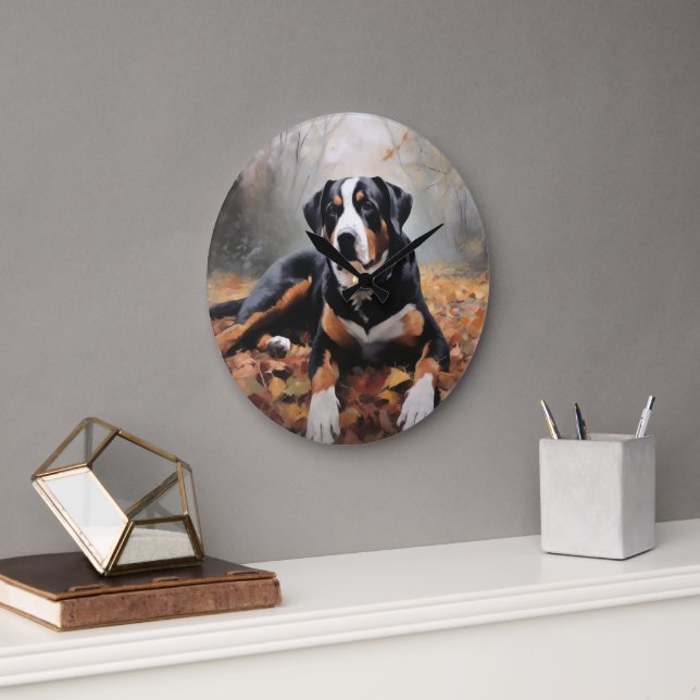 Greater Swiss Mountain  in Autumn Leaves Fall Large Clock (Office)