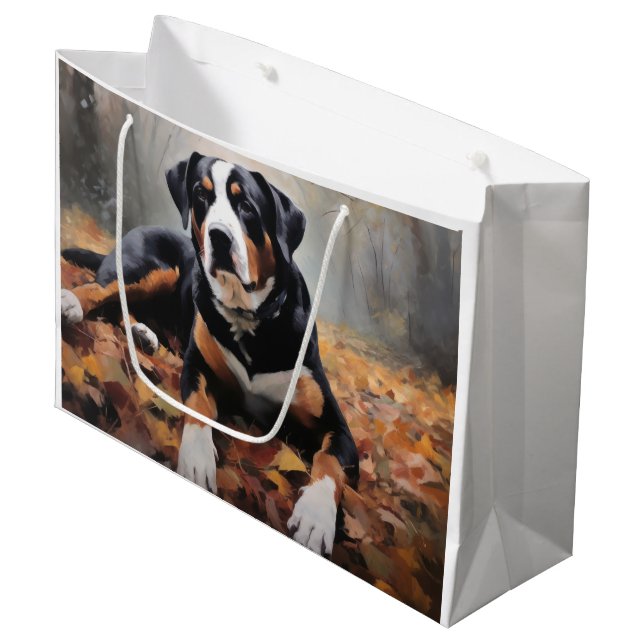 Greater Swiss Mountain  in Autumn Leaves Fall Large Gift Bag (Front Angled)