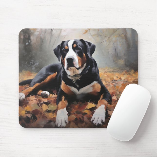 Greater Swiss Mountain  in Autumn Leaves Fall Mouse Pad (With Mouse)