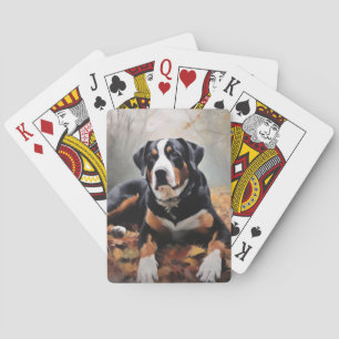 Greater Swiss Mountain  in Autumn Leaves Fall Playing Cards