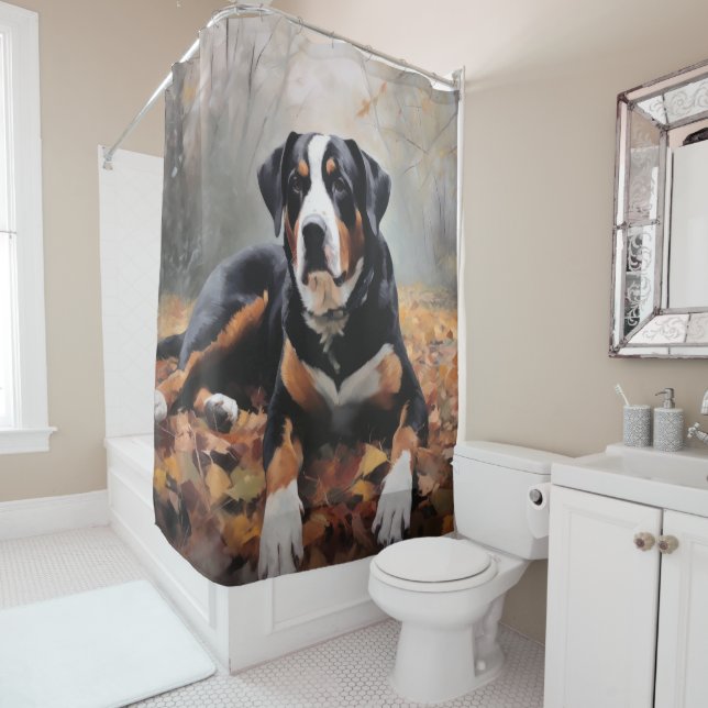 Greater Swiss Mountain  in Autumn Leaves Fall Shower Curtain (In Situ)