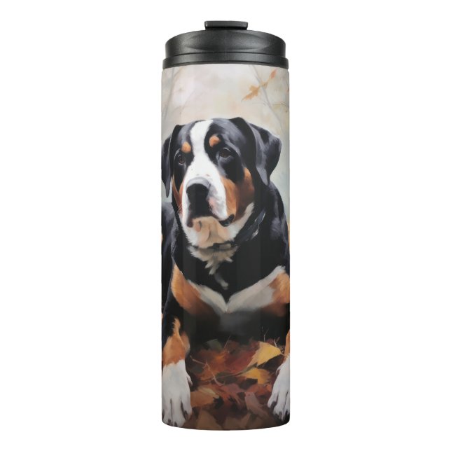 Greater Swiss Mountain  in Autumn Leaves Fall Thermal Tumbler (Front)