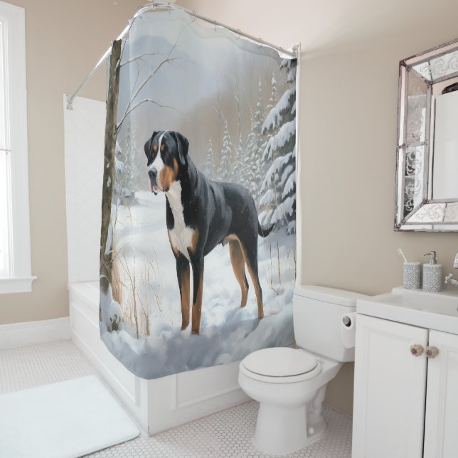 Greater Swiss Mountain Let It Snow Christmas Shower Curtain (In Situ)