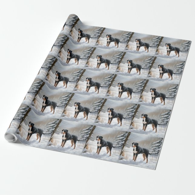 Greater Swiss Mountain Let It Snow Christmas Wrapping Paper (Unrolled)
