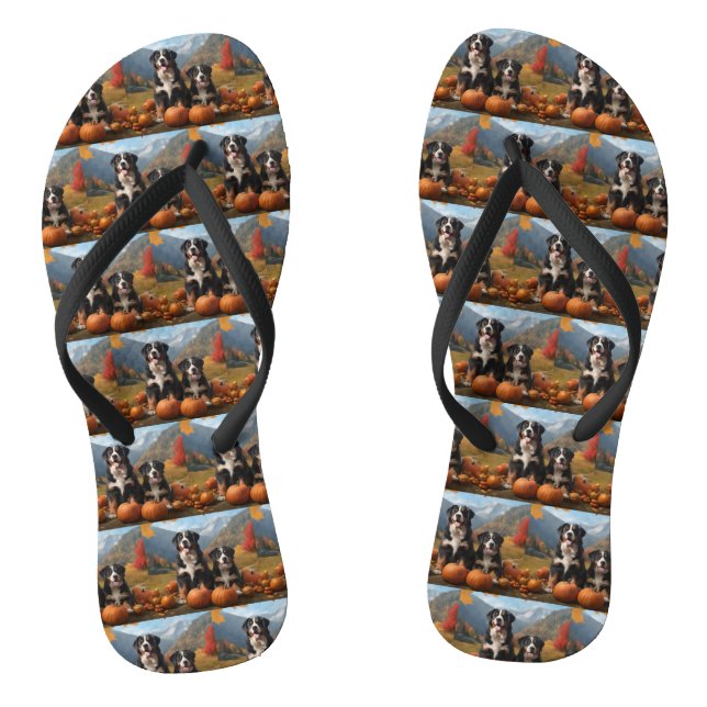Greater Swiss Mountain Pup Autumn Delight Pumpkin Jandals (Footbed)