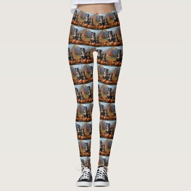 Greater Swiss Mountain Pup Autumn Delight Pumpkin Leggings (Front)
