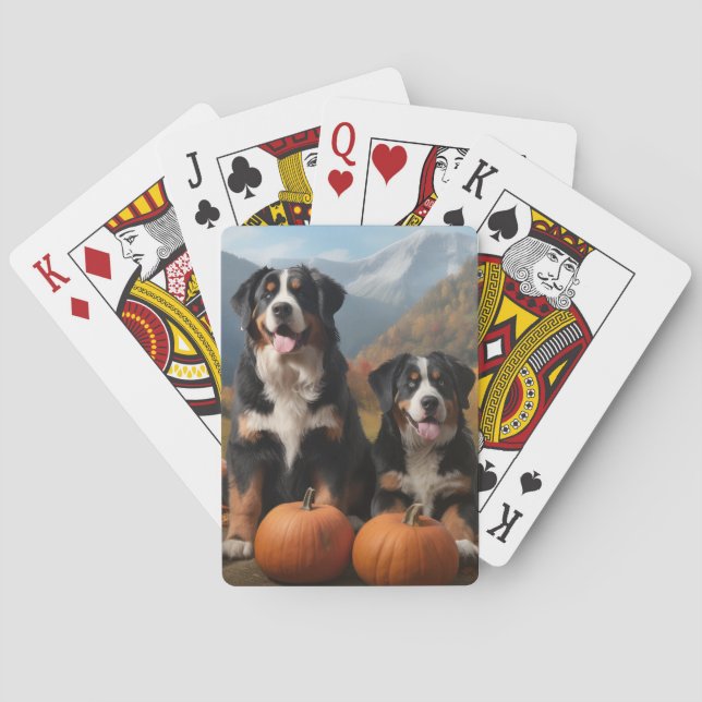 Greater Swiss Mountain Pup Autumn Delight Pumpkin Playing Cards (Back)