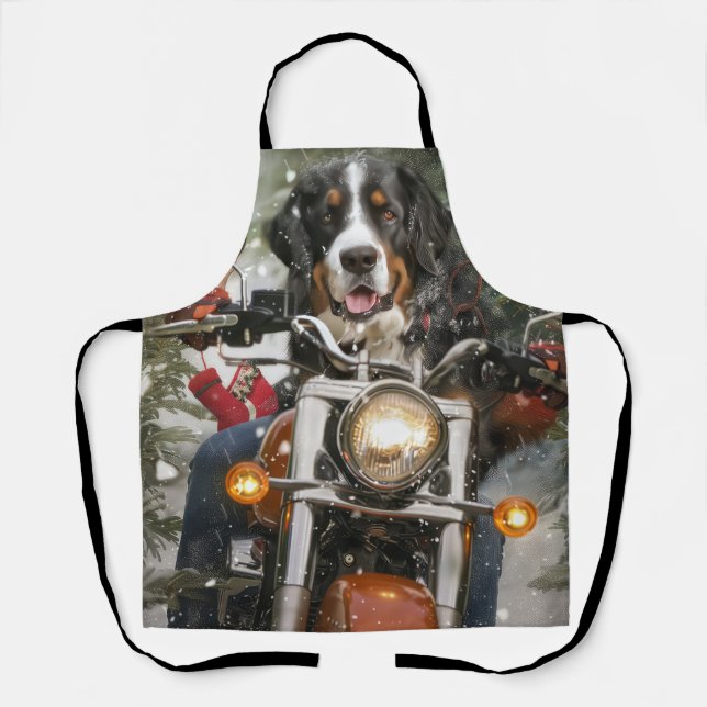Greater Swiss Mountain Riding Motorcycle Christmas Apron (Front)