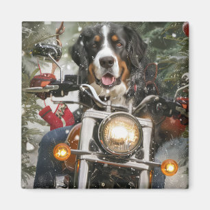 Greater Swiss Mountain Riding Motorcycle Christmas Magnet
