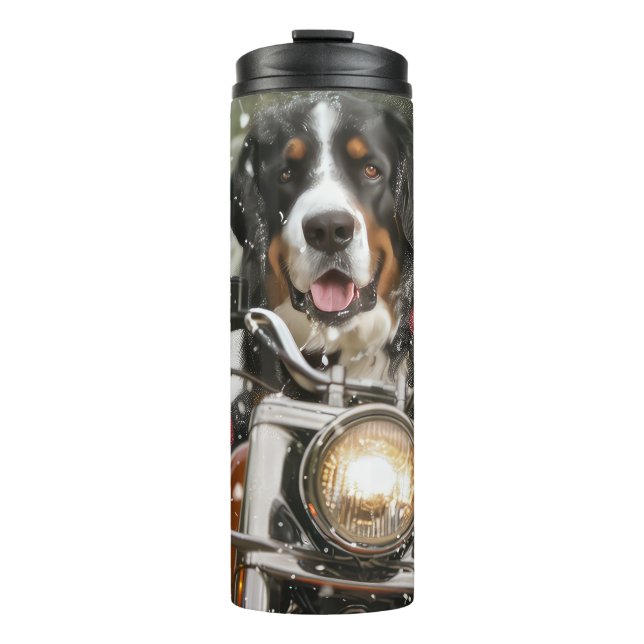 Greater Swiss Mountain Riding Motorcycle Christmas Thermal Tumbler (Front)