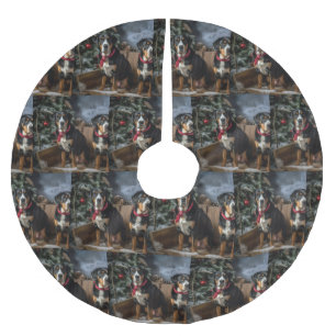Greater Swiss Mountain Snowy Sleigh Christmas  Brushed Polyester Tree Skirt