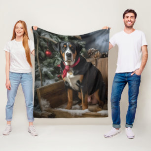 Greater Swiss Mountain Snowy Sleigh Christmas Fleece Blanket
