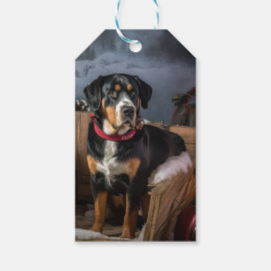 Greater Swiss Mountain Snowy Sleigh Christmas Gift Tags