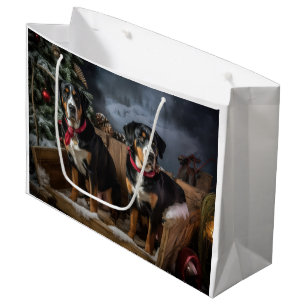 Greater Swiss Mountain Snowy Sleigh Christmas Large Gift Bag