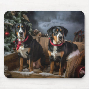 Greater Swiss Mountain Snowy Sleigh Christmas Mouse Pad