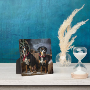 Greater Swiss Mountain Snowy Sleigh Christmas Plaque