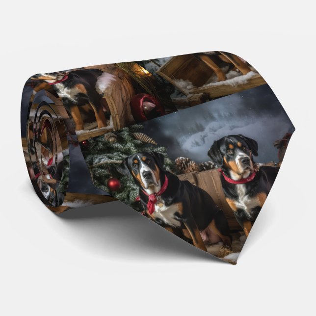 Greater Swiss Mountain Snowy Sleigh Christmas  Tie (Rolled)
