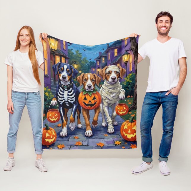 Greater Swiss Mountain Trick-or-Treating Halloween Fleece Blanket (In Situ)