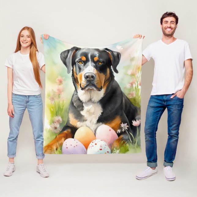 Greater Swiss Mountain with Easter Eggs Fleece Blanket (In Situ)