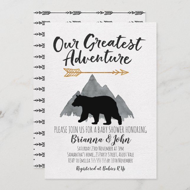 Greatest Adventure Bear Baby Shower Invitation (Front/Back)