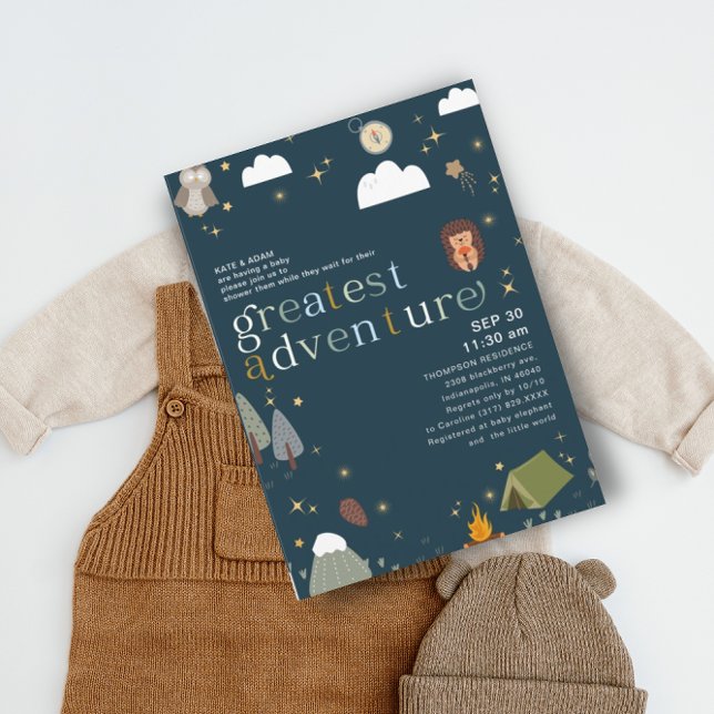 Greatest Adventure Boy Navy Blue  Baby Shower Invitation (Creator Uploaded)