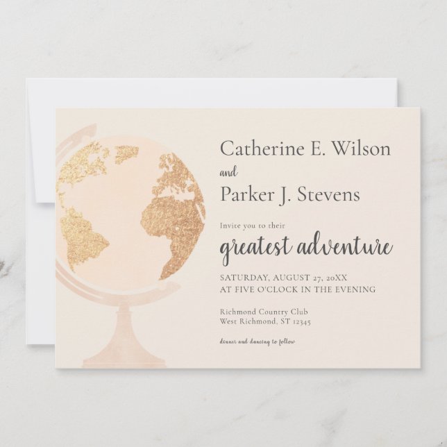 Greatest Adventure World Globe Travel Gold Wedding Invitation (Front)
