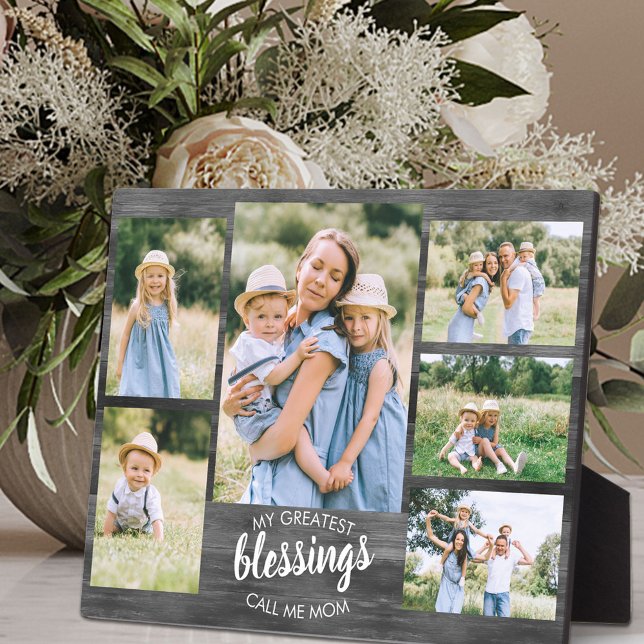 Greatest Blessings Call me Mum 6 Photo Grey Wood Plaque (Creator Uploaded)