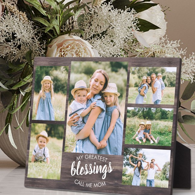 Greatest Blessings Call me Mum 6 Photo Rustic Wood Plaque (Creator Uploaded)