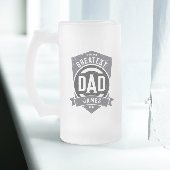 Greatest Dad Ever Modern Father's Day Gift Frosted Glass Beer Mug (Creator Uploaded)
