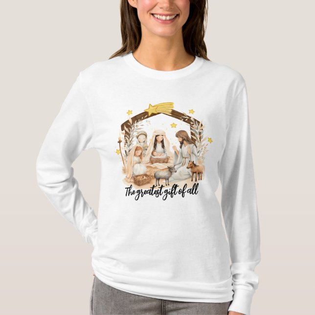 Greatest Gift Jesus Christmas Nativity T-Shirt (Front)