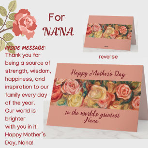 'Greatest Nana' Mother's Day Floral Roses Custom Card