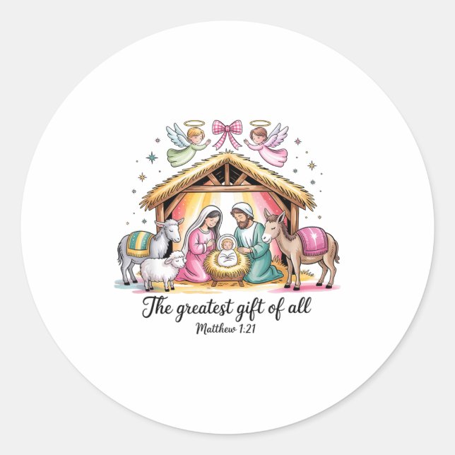 Greatest Of All Nativity Design Festive Apparel  Classic Round Sticker (Front)