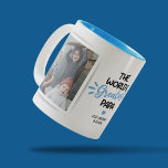 Greatest Papa Father's Day 2 Photo Two-Tone Coffee Mug<br><div class="desc">Modern grandfather/dad family mug featuring 2 photos for you to replace with your own,  the saying "the world's greatest papa",  a blue heart,  and the kids names.</div>